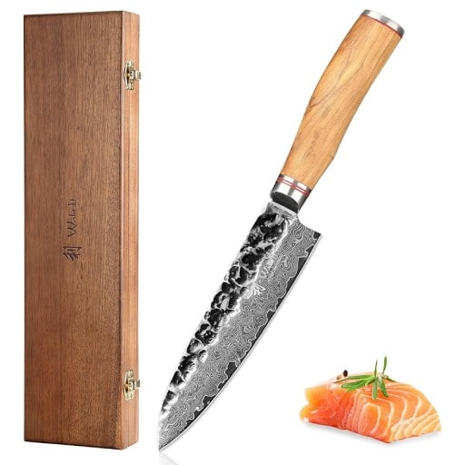 Wakoli Damascus Santoku Knife Olive Series